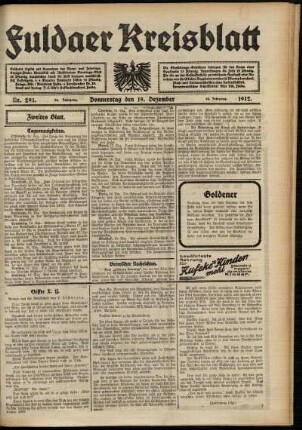 Zweite Ausgabe vom Donnerstag, den 19. Dezember 1912.