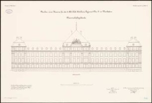 Artilleriekaserne II/27, Wiesbaden: Mannschaftsgebäude: Aufriss Südostansicht 1:100