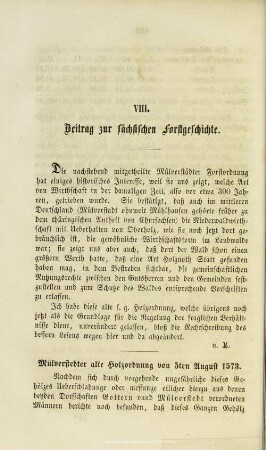 VIII. Beitrag zur sächsischen Forstgeschichte