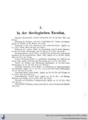 I. In der theologischen Facultät.