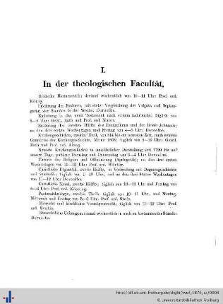I. In der theologischen Facultät.