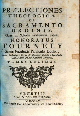Praelectiones Theologicae De Sacramento Ordinis