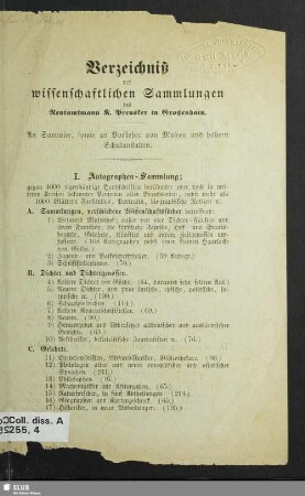 Verzeichniß der wissenschaftlichen Sammlungen des Rentamtmann K. Preusker in Großenhain