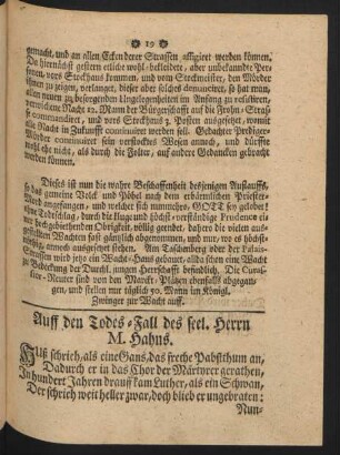 Auff den Todes-Fall des seel. Herrn M. Hahns.