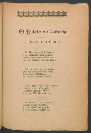 El billete de lotería : Cuento histórico