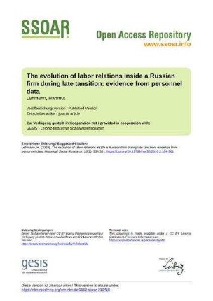 The evolution of labor relations inside a Russian firm during late tansition: evidence from personnel data
