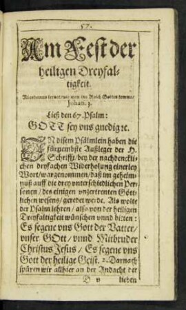 Am Fest der heiligen Dreyfaltigkeit.