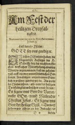 Am Fest der heiligen Dreyfaltigkeit.