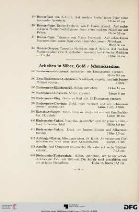 Arbeiten in Silber, Gold; Schmucksachen (Nr. 393-415)