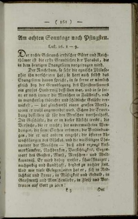 Am achten Sonntage nach Pfingsten. Luk. 16. 1 - 9. - Am fuenfzehnten Sonntage nach Pfingsten. Luk. 7. 11 - 16.