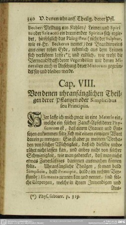 Cap. VIII. Von denen uhranfänglichen Theilgen derer Pflantzen oder Simplicibus seu Principiis