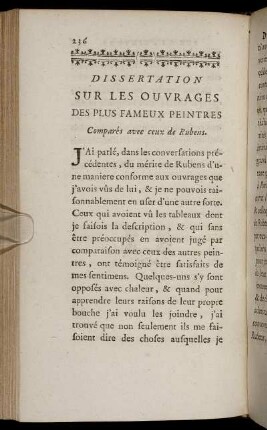 Dissertation Sur Les Ouvrages Des Plus Fameux Peintres Cpmparés avec ceux de Rubens.