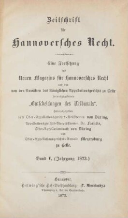 5.1873: Zeitschrift für hannoversches Recht