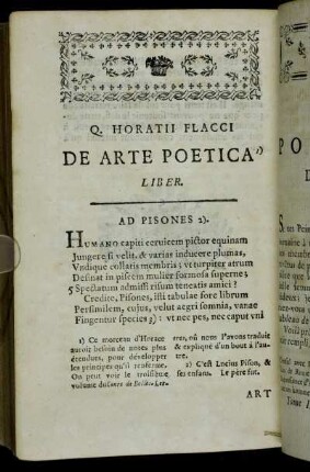 Q. Horatii Flacci De Arte Poetica Liber = Art Poetique D'Horace