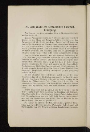 I. Die erste Welle der norddeutschen Landvolk= bewegung.