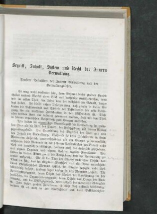 Begriff, Inhalt, System und Recht der Innern Verwaltung