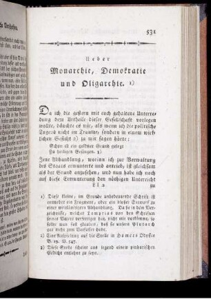 Ueber Monarchie, Demokratie und Oligarchie