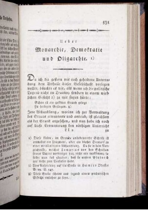 Ueber Monarchie, Demokratie und Oligarchie