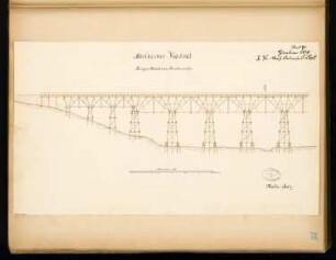 Hölzerner Viadukt Monatskonkurrenz Januar 1879: Aufriss Seitenansicht (halb) 1:200; Maßstabsleiste