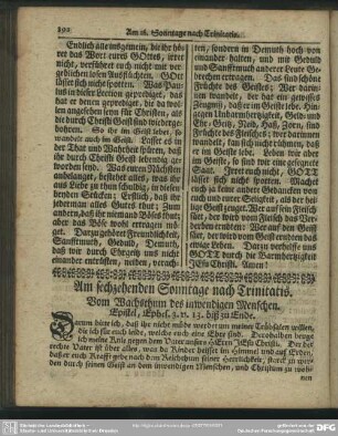 Am sechzehenden Sonntage nach Trinitatis. Vom Wachsthum des inwendigen Menschen. Epistel, Ephes. 3. v. 13 biß zu Ende