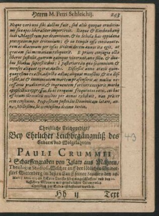 Christliche Leichpredigt ... Pauli Crummii ...