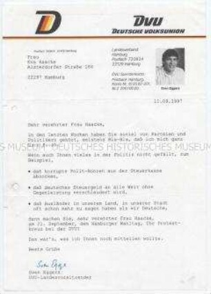 Rundschreiben der DVU zur Landtagswahl am 21. September 1997 in Hamburg