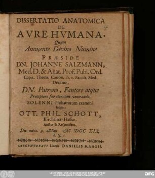 Dissertatio Anatomica De Avre Hvmana