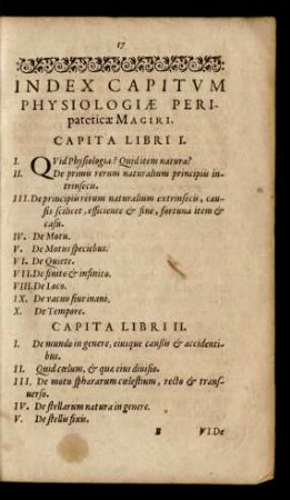 Index Capitum Physiologiae Peripateticae Magiri.