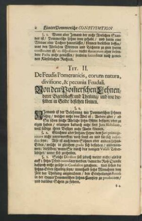 Tit. II. De Feudis Pomeranicis, eorum natura, divisione, & pecunia Feudali.