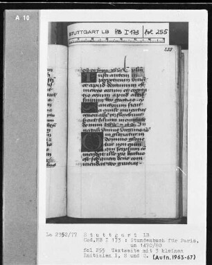 Lateinisches Stundenbuch — Initialen I, S und Q, Folio 255recto