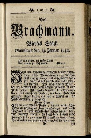 Viertes Stück. Samstags den 23. Jenner 1740.