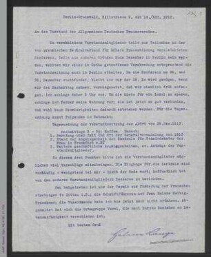 Rundschreiben von Helene Lange an den Vorstand des ADF