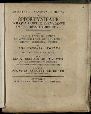 Dissertatio Inauguralis Medica De Opportunitate Sub Qua Cortex Peruvianus In Febribus Exhibendus