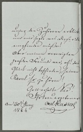 Brief von Carl von Kaskel an Julius Schnorr von Carolsfeld, verso