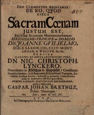 De Eo, Quod Circa Sacram Coenam Iustum Est