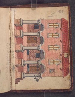 Gouache: Front eines Hauses