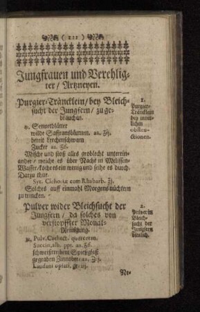 Jungfrauen und Verehligter/ Artzneyen.
