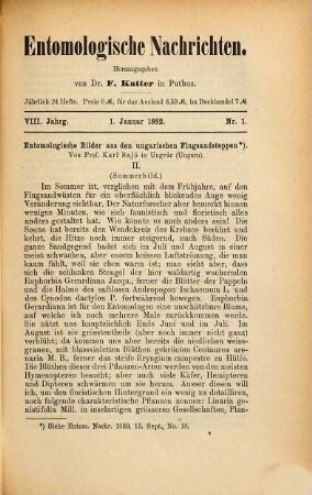 Entomologische Nachrichten. 8. 1882