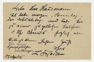 Postkarte von Ludwig Meidner an Raoul Hausmann. Charlottenburg