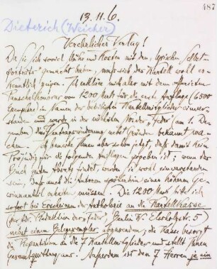 Brief an Dieterichs Verlagsbuchhandlung