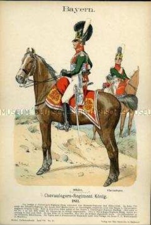 Uniformdarstellung, Offizier und Gemeiner des 4. Chevauleger-Regiments, Königreich Bayern, 1811.