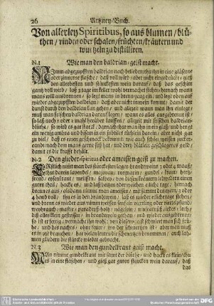 Von allerley Spiritibus, so aus blumen, blüthen, rinden oder schalen, früchten, kräutern und wurtzeln zu distilliren