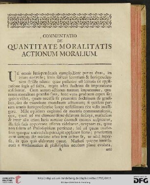 Commentatio de quantitate moralitatis actionum moralium [§1-17]