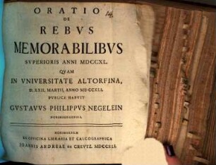 Oratio de rebus memorabilibus superioris anni 1740