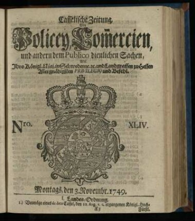 Nro. XLIV, Montags, den 3. Novembr. 1749