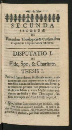 Disputatio I. de Fide, Spe, & Charitate