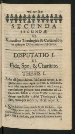 Disputatio I. de Fide, Spe, & Charitate