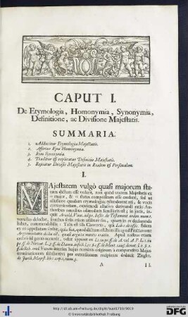 Caput I. De Etymologia, Homonymia, Synonymia, Definitione, ac Divisione Majestatis.