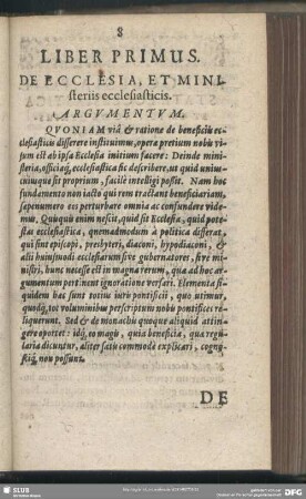 Liber Primus. De Ecclesia, Et Ministerij ecclasiasticis
