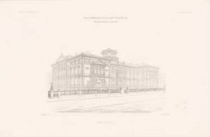 Physikalisches Institut der Kaiser-Wilhelms-Universität Straßburg: Perspektivische Ansicht (aus: Atlas zur Zeitschrift für Bauwesen, hrsg. v. G. Erbkam, Jg. 34, 1884)